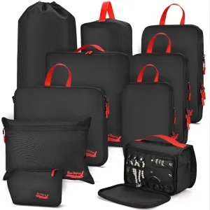10 Set Compression Packing Cubes for Travel, Percover Packing Cubes Compression for Suitcase, Underwear Bag, Hanging Toiletry Bag, Shoe and Boot Bags, Laundry Bag, Digital Pouch Black Travel Organizer
