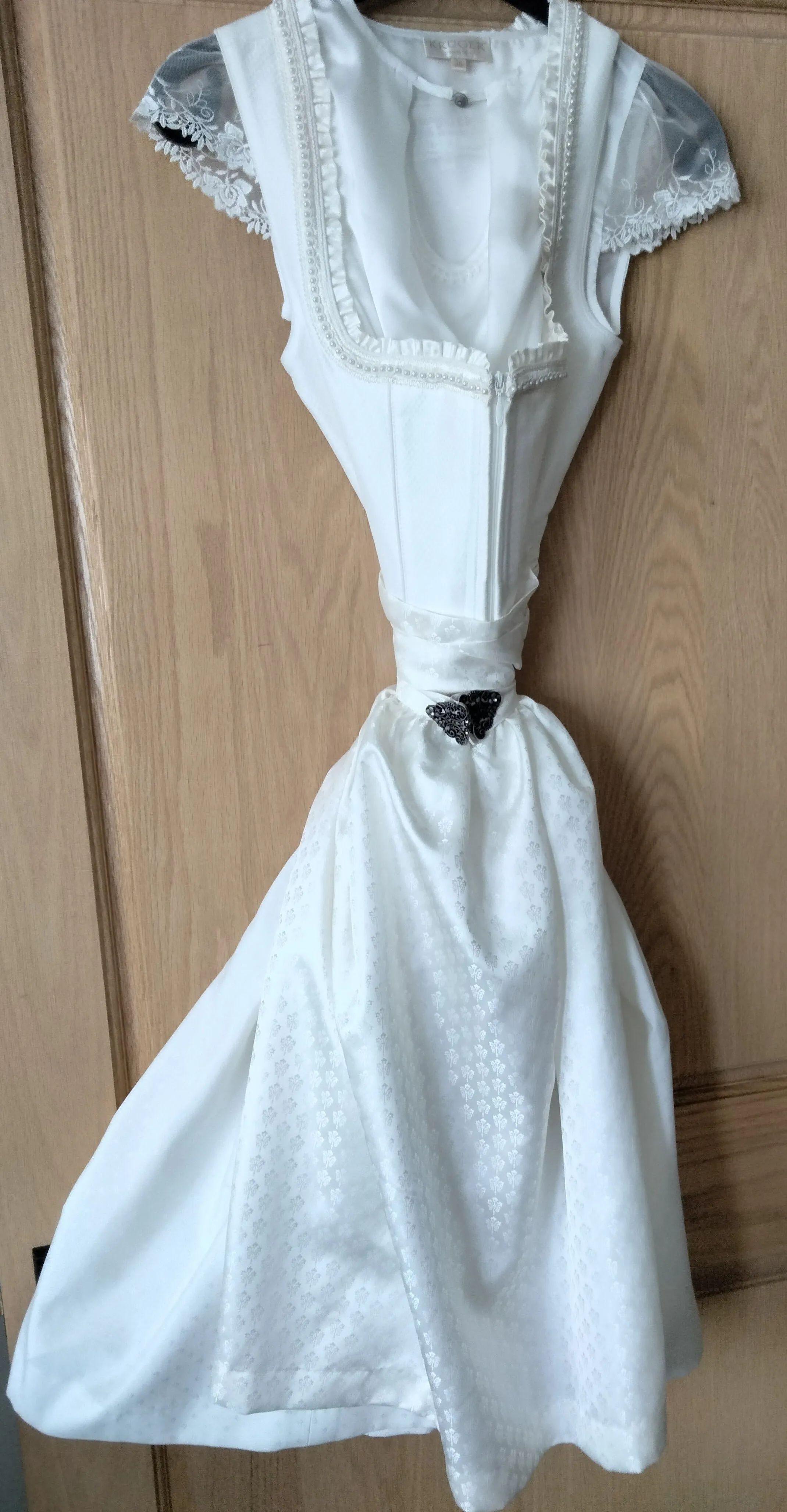 112351-070  2 pc Festive  Off White  Krueger Collection  Dirndl / Wedding Dirndl  Dress with elegant pearl detail