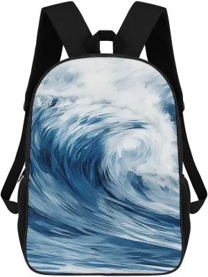 17 Inch Travel Backpack for Men Women Blue Wave Art Laptop Backpack for Work Office Travel Casual Daypack