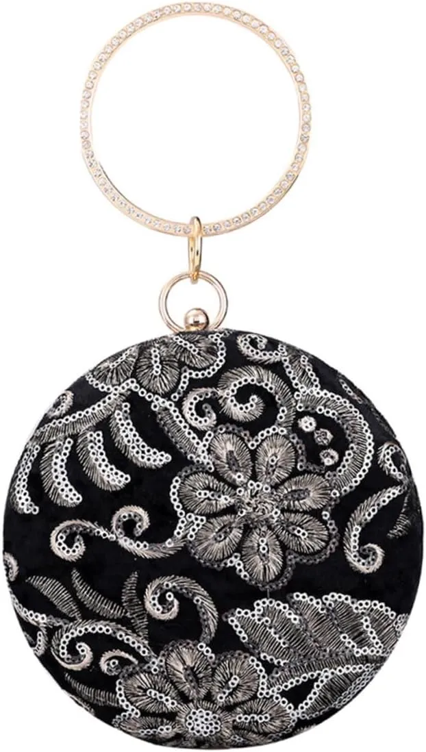 1pc Round Flower Embroidered Evening Clutch Purse Bag for Women Banquet Lady Bag Wedding Banquet Accessory Rhinestone Detail for Women