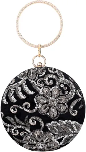 1pc Round Flower Embroidered Evening Clutch Purse Bag for Women Banquet Lady Bag Wedding Banquet Accessory Rhinestone Detail for Women