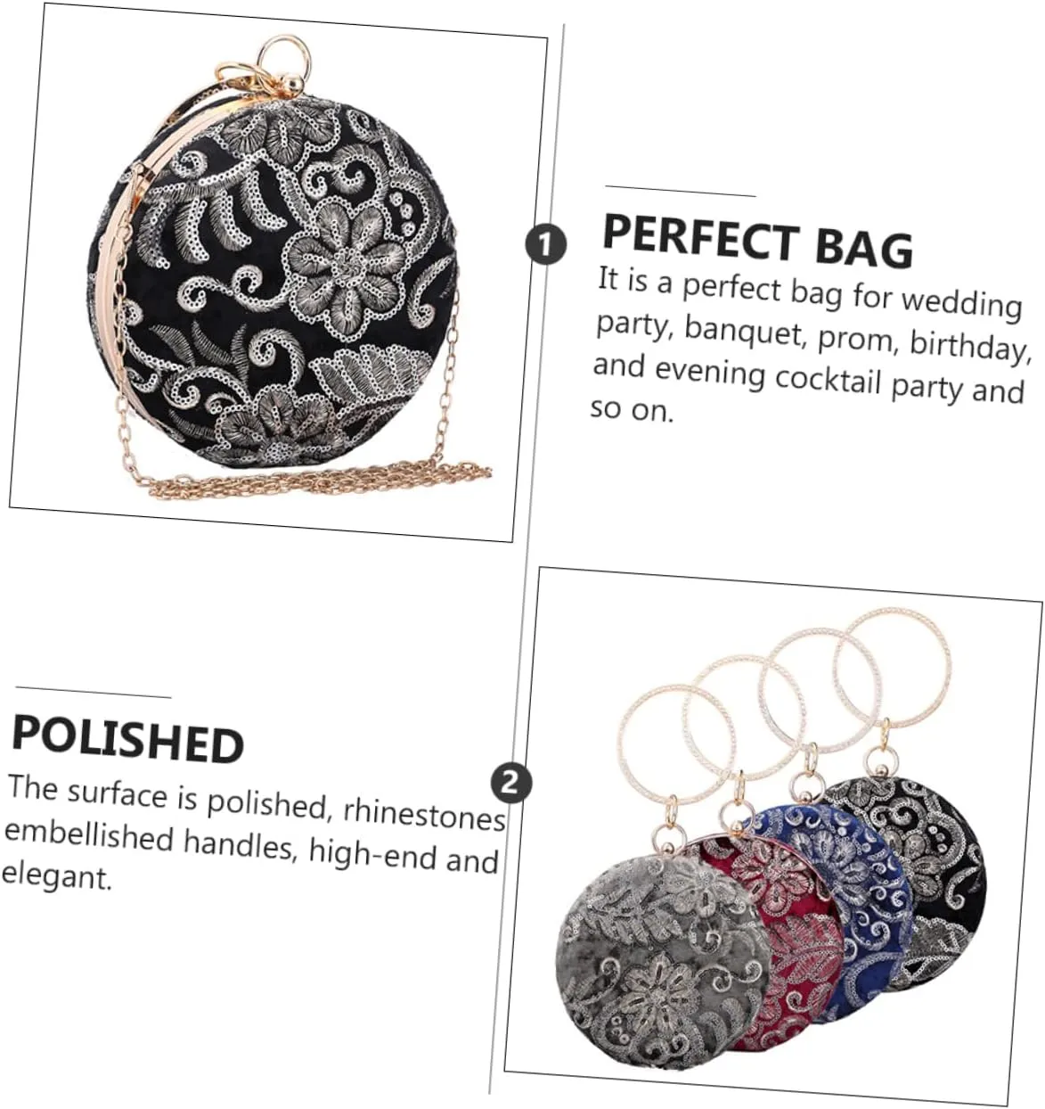 2 Pcs Embroidered Evening Bag Women Clutch Purse Clutch Purses for Women Wedding Evening Clutch Purses