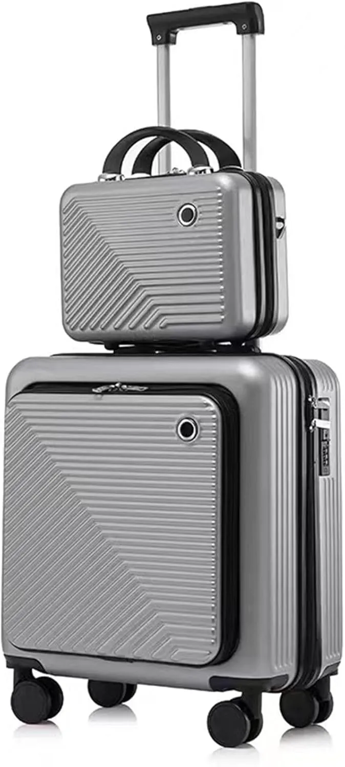20 Inch Carry On Luggage - Airline Approved Hard-Shell Suitcase with Wheels for Travel (Black)(Silver,18in)