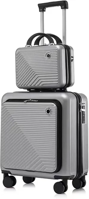 20 Inch Carry On Luggage - Airline Approved Hard-Shell Suitcase with Wheels for Travel (Black)(Silver,18in)