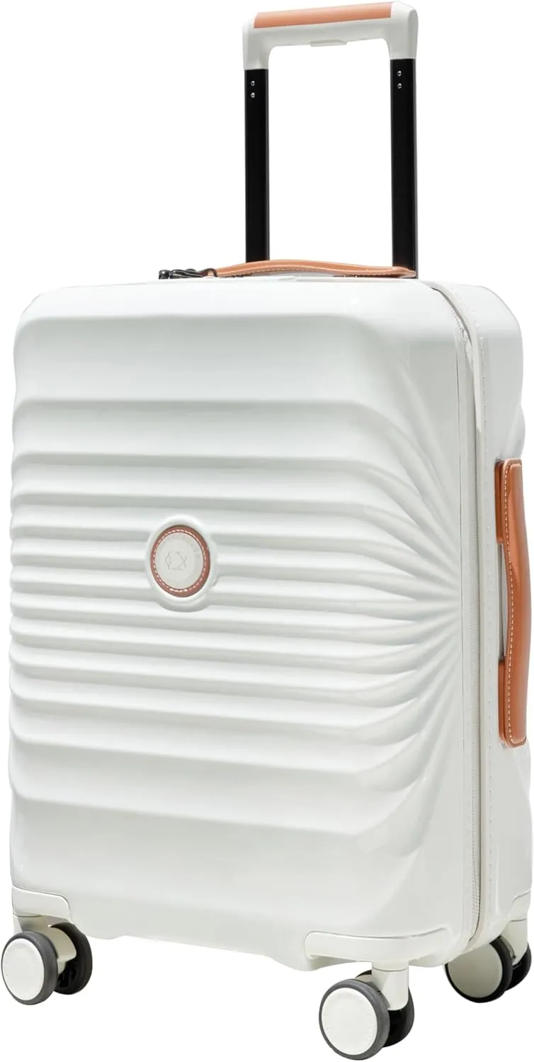20-Inch Carry-on Luggage, Lightweight ABS Hard Shell Suitcase, TSA Lock, USB Port, 360 Spinner Wheels, Creamy White