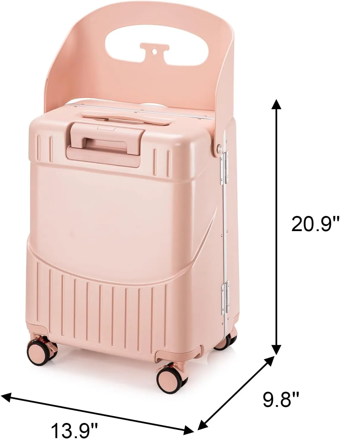 20" Hardshell Carry On Suitcase with Seat for Kids & Adults,Ride on Luggage with Front Pocket & 4 Lockable Spinner Wheels,TSA Lock,USB Port,Luggage Cover,Safty Seatbelt for Travel(Pink, 20 Inch)