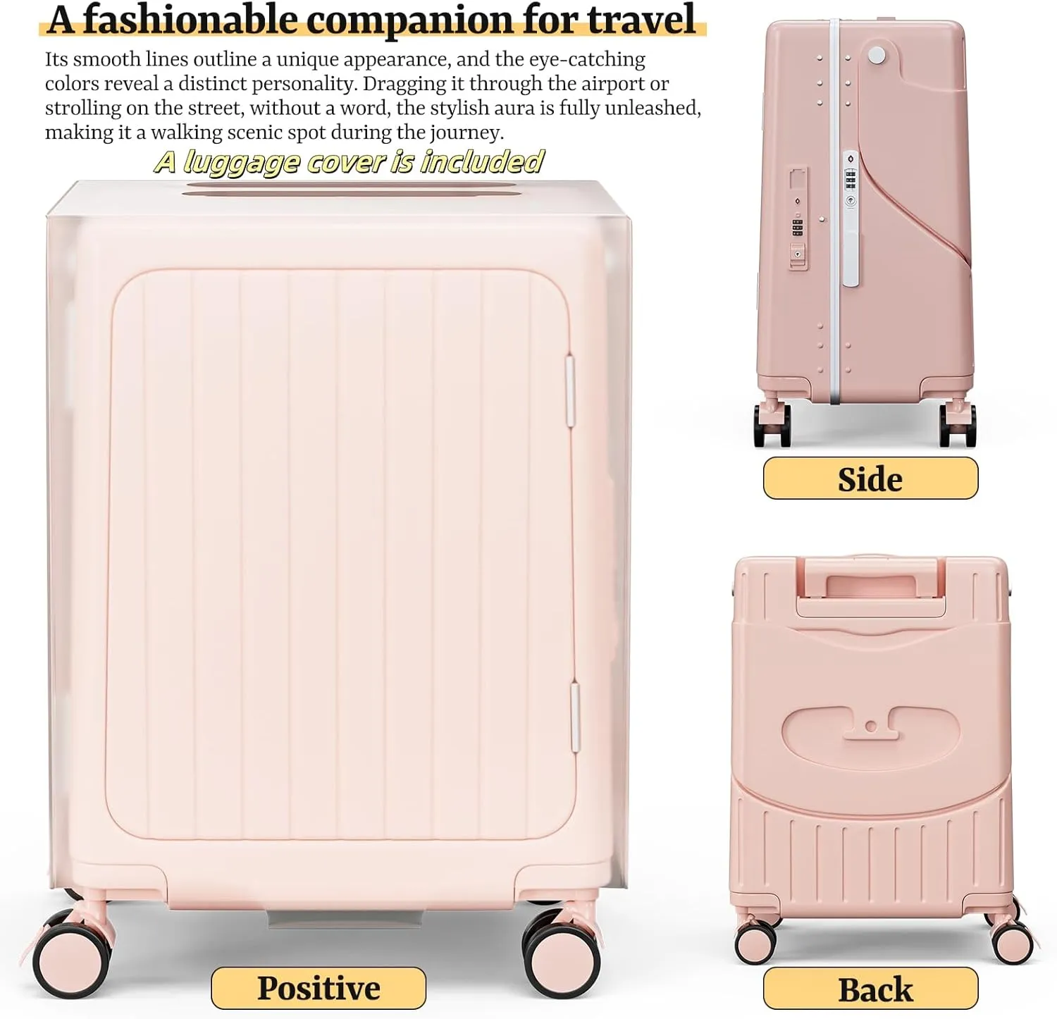 20" Hardshell Carry On Suitcase with Seat for Kids & Adults,Ride on Luggage with Front Pocket & 4 Lockable Spinner Wheels,TSA Lock,USB Port,Luggage Cover,Safty Seatbelt for Travel(Pink, 20 Inch)