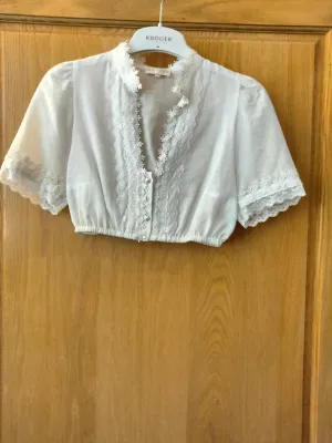 29110 Beautiful Krueger Elegant Festive Lace Dirndl Blouse  with short sleeves, high cut , 100 % cotton