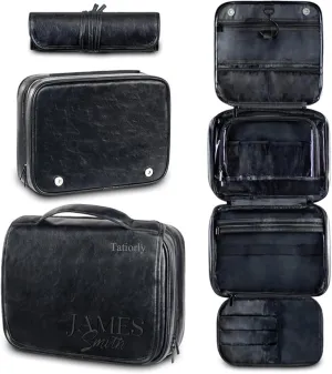 3-in-1 Large Personalized Toiletry Bag For Men, Father's Day gift Custom Groomsmen Gifts Hanging Travel Organizer Bag, Laser Engraved Name Monogram Shaving Kit Gift For Him Husband Dad Black