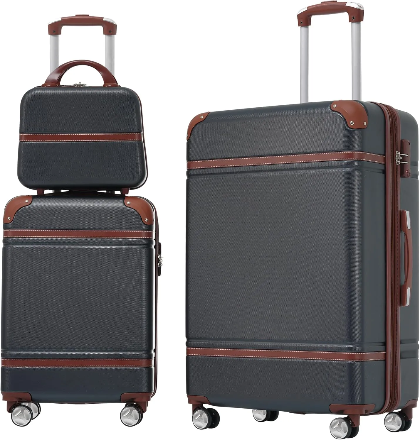 3 Piece Hardshell Luggage Set with Spinner Suitcase and Cosmetic Case, Lightweight Design, Black