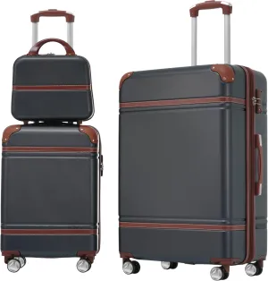 3 Piece Hardshell Luggage Set with Spinner Suitcase and Cosmetic Case, Lightweight Design, Black
