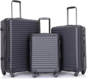 3 Piece Lightweight Luggage Set for Stress-Free Travel, Durable ABS Material, 360 Spinner Wheels, Convenient Storage, Black