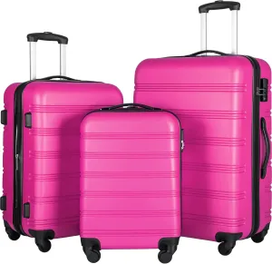 3 Piece Luggage Set with Hardside Spinner Suitcases, Lightweight ABS Material, Expandable Design, Pink