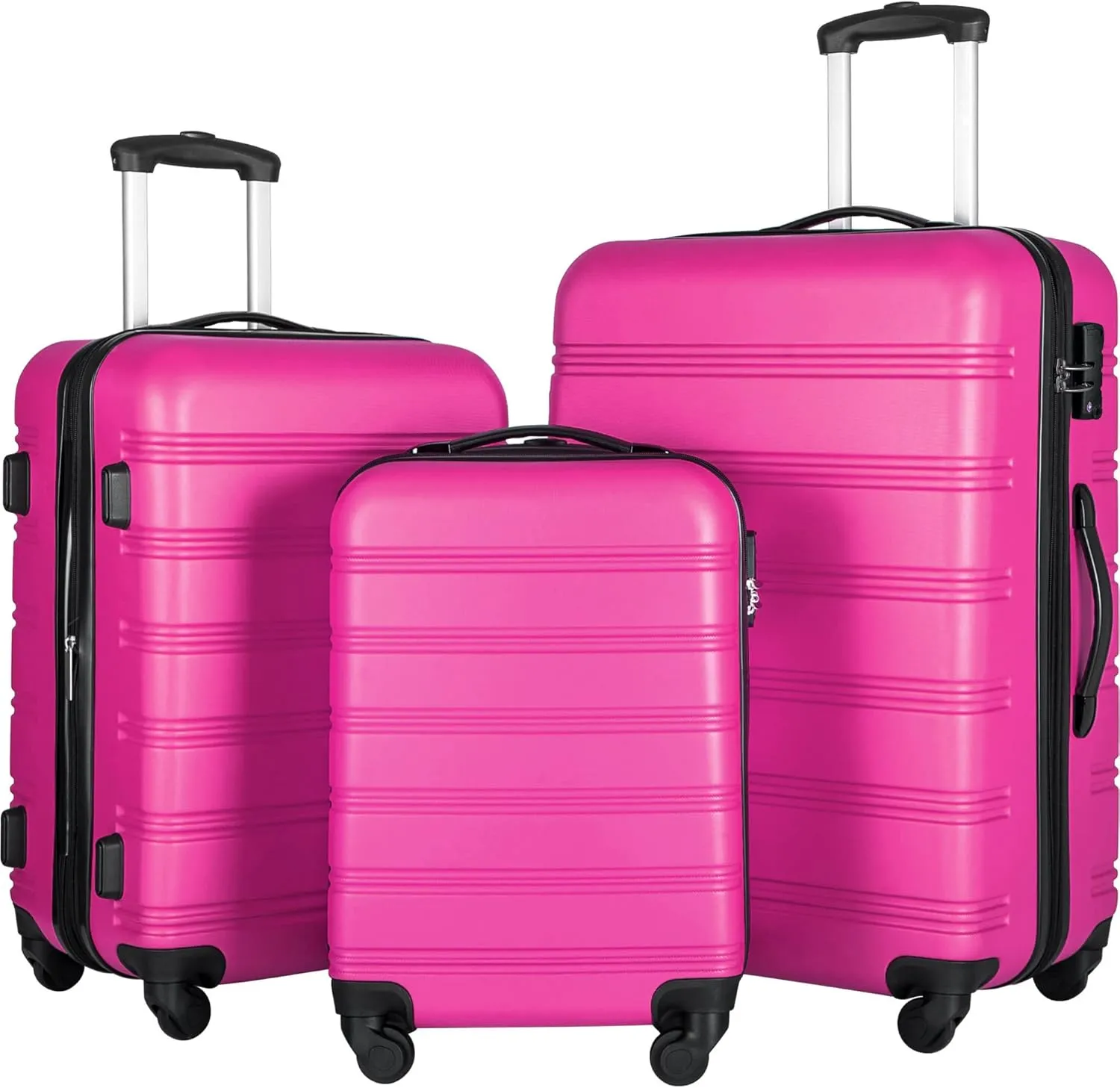 3 Piece Luggage Set with Hardside Spinner Suitcases, Lightweight ABS Material, Expandable Design, Pink