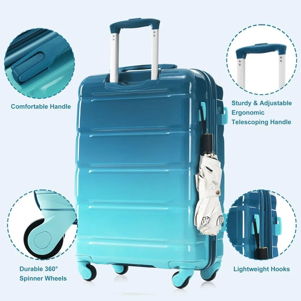 3-Piece Luggage Set with USB Port, 20in Carry On Suitcase Airline Approved, ABS PC Hardshell Spinner Luggage, Lightweight & Scratch-Resistant, Gradient Blue (Blue   ABS PC-1)