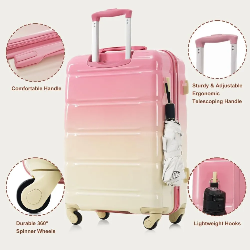 3-Piece Luggage Set with USB Port, 20in Carry On Suitcase Airline Approved, ABS PC Hardshell Spinner Luggage, Lightweight & Scratch-Resistant, Gradient Blue (Pink   ABS PC)