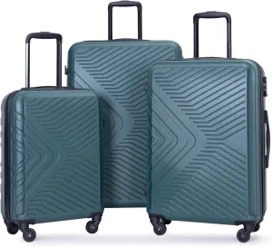3 Piece Luggage Sets ABS Durable Lightweight Suitcase with Spinner Wheels and TSA Lock, (20/24/28), Dark Green