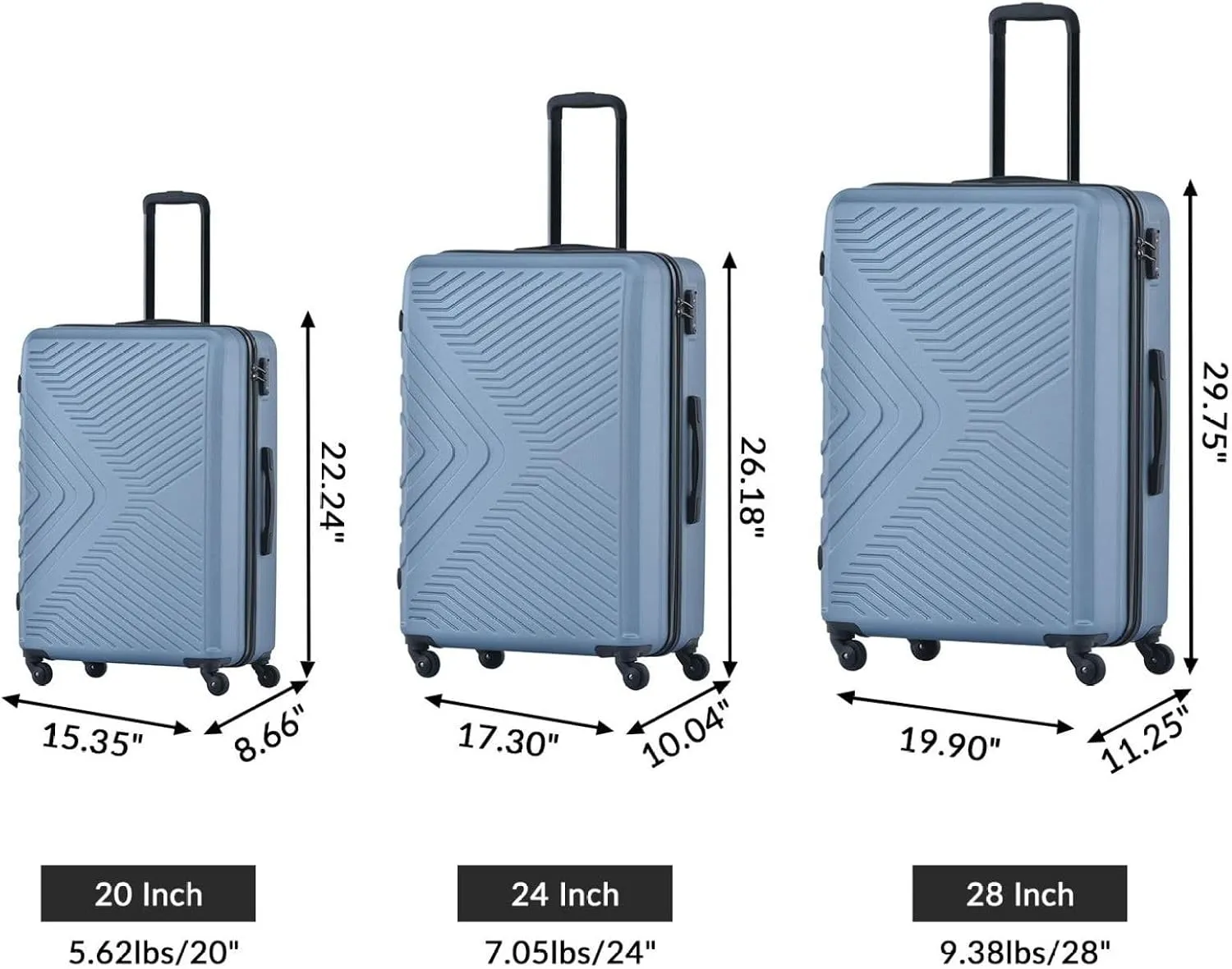 3 Piece Luggage Sets Lightweight Suitcase with Two ; Spinner Wheels; TSA Lock; (20/24/28),Blue