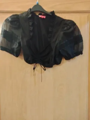 34400 Krueger Madl Elegant Dirndl Blouse  with organza /lace sleeves , Black