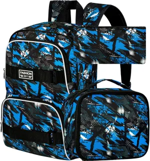 3Pcs Backpack for Girls Boys, 17 Inches Women Men School Bookbag Set for Teens College, Laptop Backpacks with Lunch Box