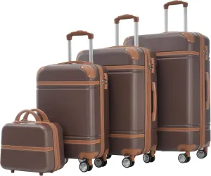 4 Piece ABS Hardside Luggage Set with TSA Lock - Expandable Spinner Suitcases (20" 24" 28" Cosmetic Case)