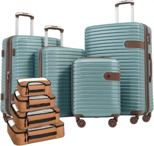 4 Piece Luggage Set for Family Adventures, Lightweight Expandable Travel Cases with 4 Packing Cubes, Spinner Wheels, Blue