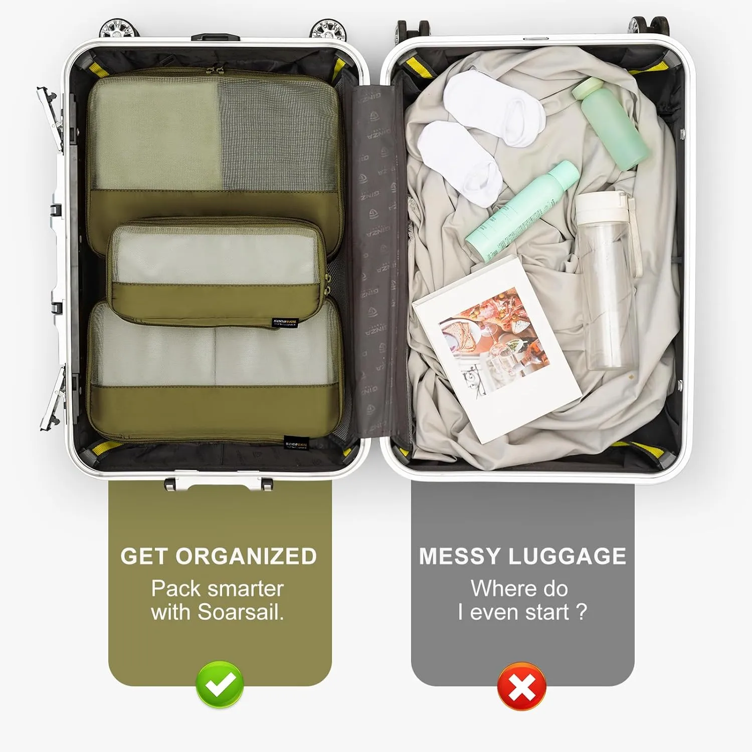 4 Set Compression Packing Cubes for Suitcases and Backpack, Space Saving Organizers, Luggage Bag for Travel Essentials (Army Green)