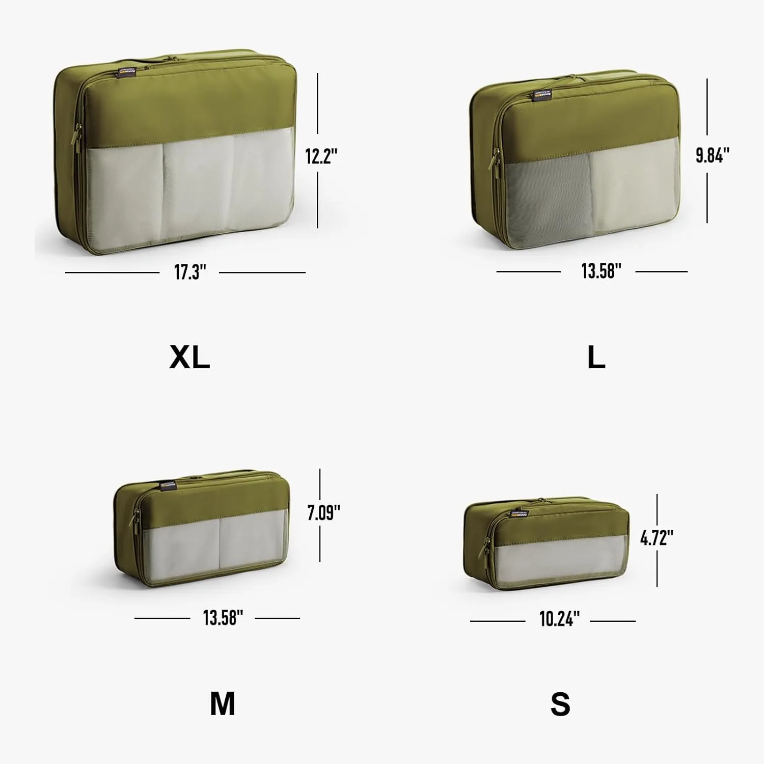 4 Set Compression Packing Cubes for Suitcases and Backpack, Space Saving Organizers, Luggage Bag for Travel Essentials (Army Green)
