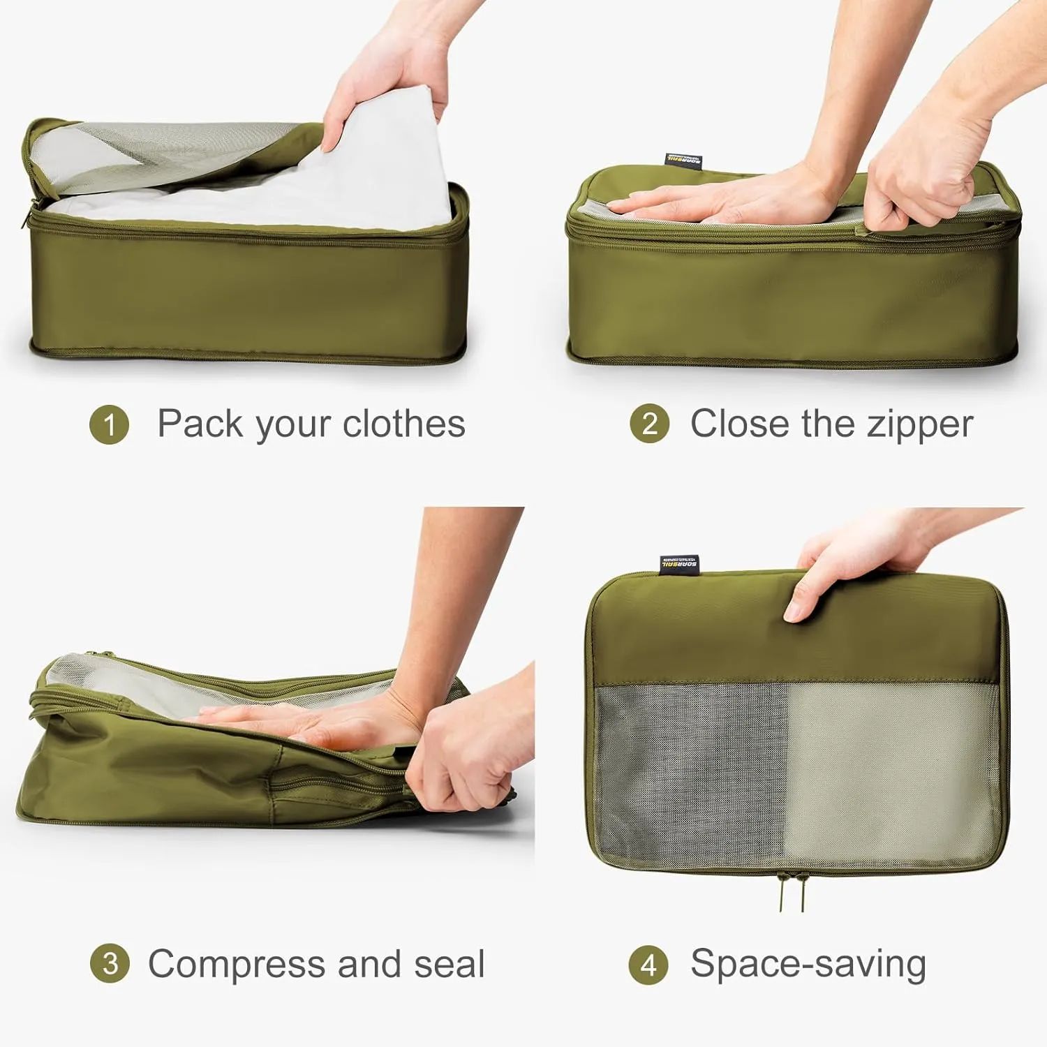 4 Set Compression Packing Cubes for Suitcases and Backpack, Space Saving Organizers, Luggage Bag for Travel Essentials (Army Green)
