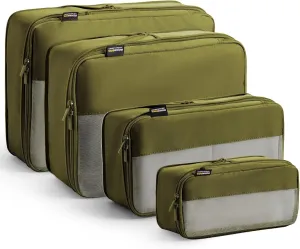 4 Set Compression Packing Cubes for Suitcases and Backpack, Space Saving Organizers, Luggage Bag for Travel Essentials (Army Green)