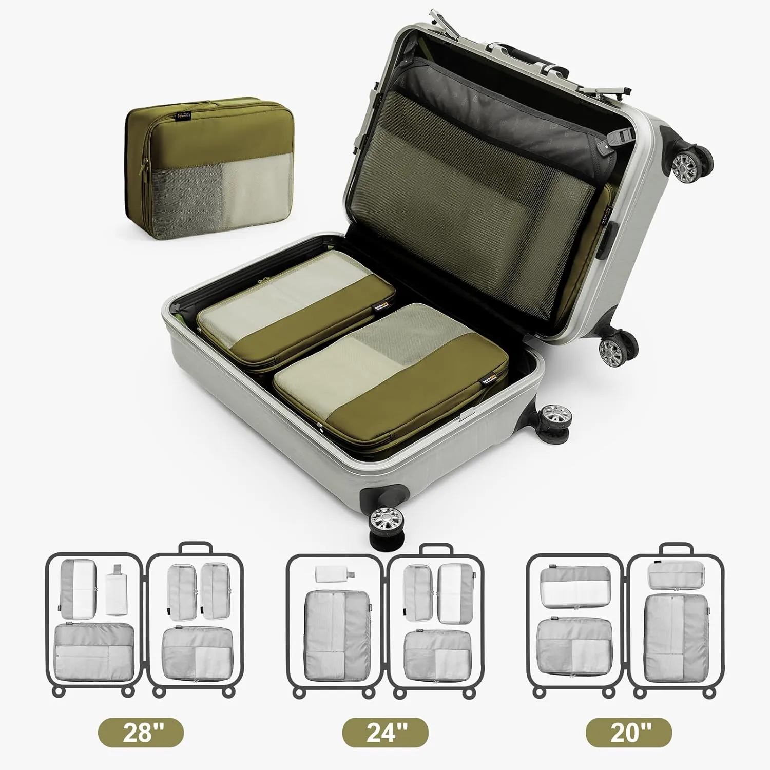 4 Set Compression Packing Cubes for Suitcases and Backpack, Space Saving Organizers, Luggage Bag for Travel Essentials (Army Green)