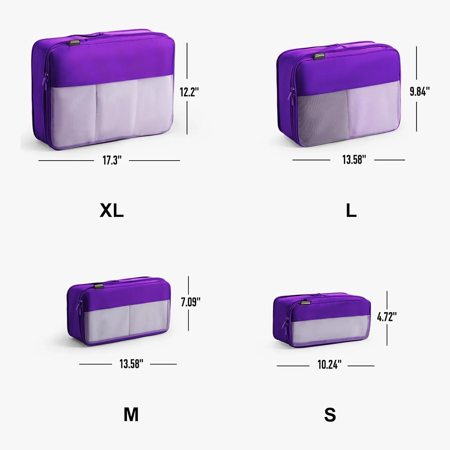 4 Set Compression Packing Cubes for Suitcases and Backpack, Space Saving Organizers, Luggage Bag for Travel Essentials (Bright Purple)