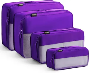 4 Set Compression Packing Cubes for Suitcases and Backpack, Space Saving Organizers, Luggage Bag for Travel Essentials (Bright Purple)