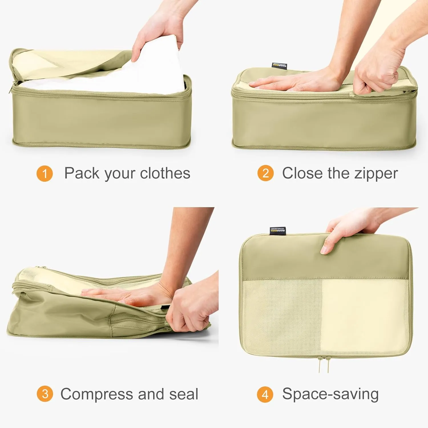 4 Set Compression Packing Cubes for Suitcases and Backpack, Space Saving Organizers, Luggage Bag for Travel Essentials (Bright Yellow)