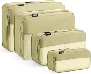 4 Set Compression Packing Cubes for Suitcases and Backpack, Space Saving Organizers, Luggage Bag for Travel Essentials (Bright Yellow)