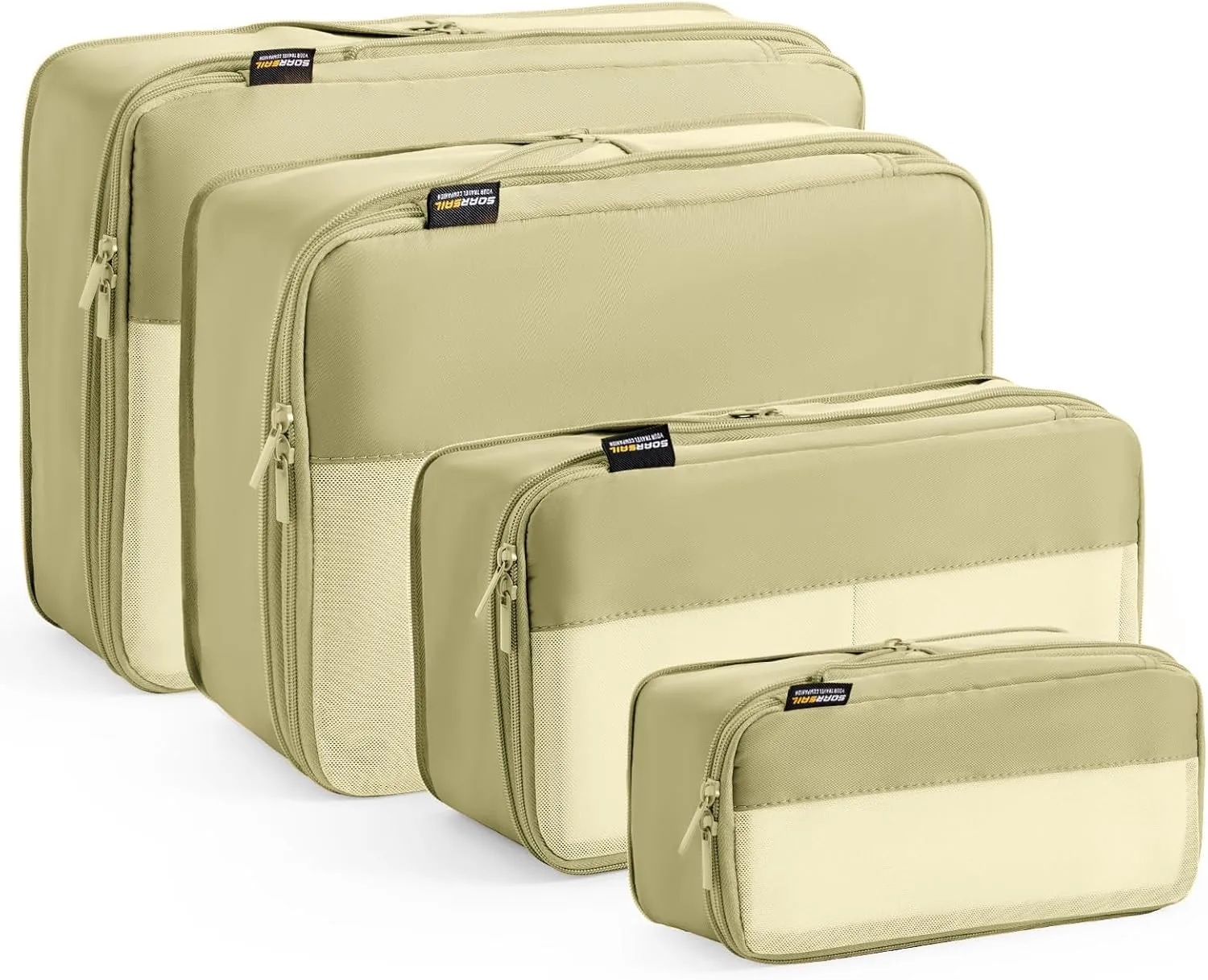 4 Set Compression Packing Cubes for Suitcases and Backpack, Space Saving Organizers, Luggage Bag for Travel Essentials (Bright Yellow)