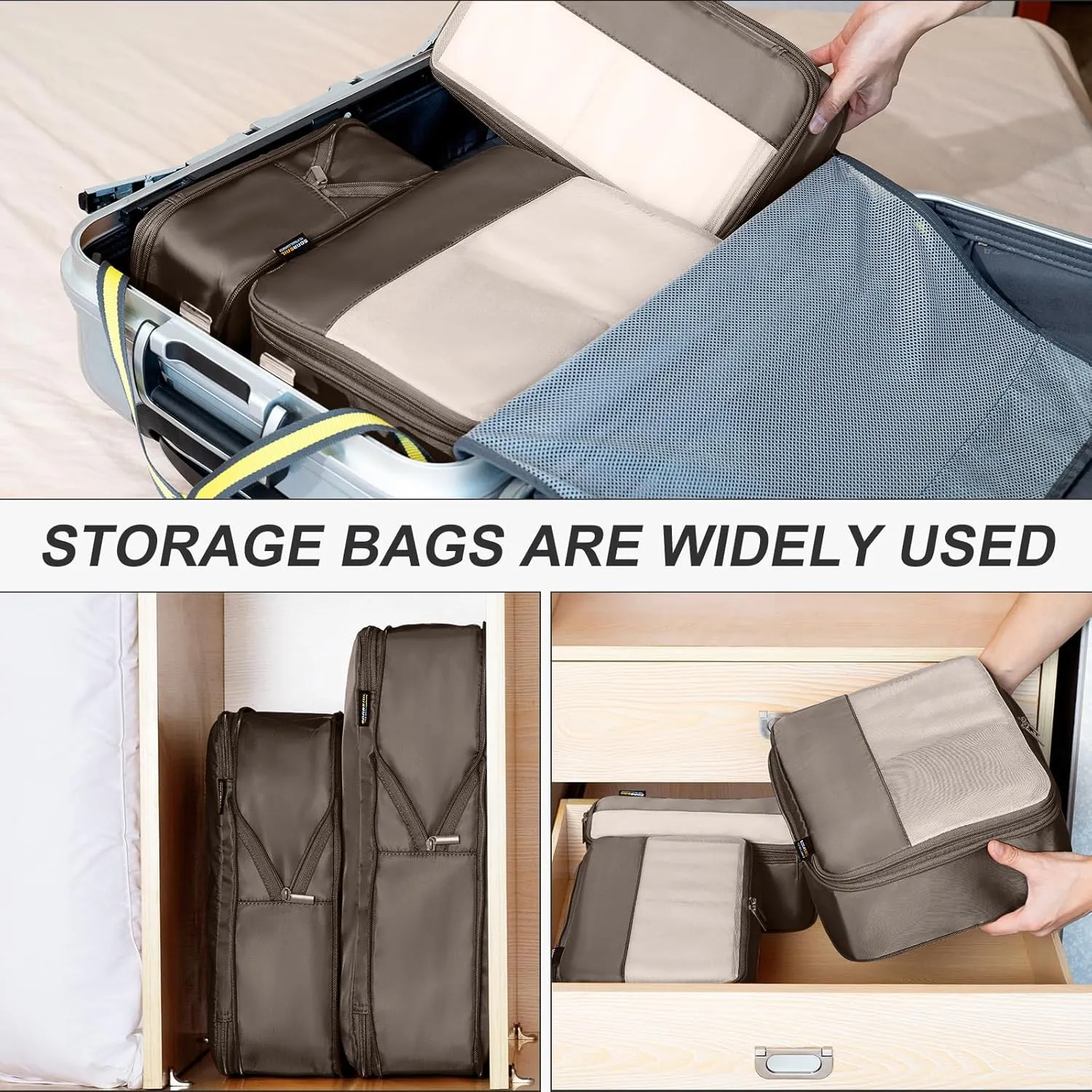 4 Set Compression Packing Cubes for Suitcases and Backpack, Space Saving Organizers, Luggage Bag for Travel Essentials (Charcoal Gray)