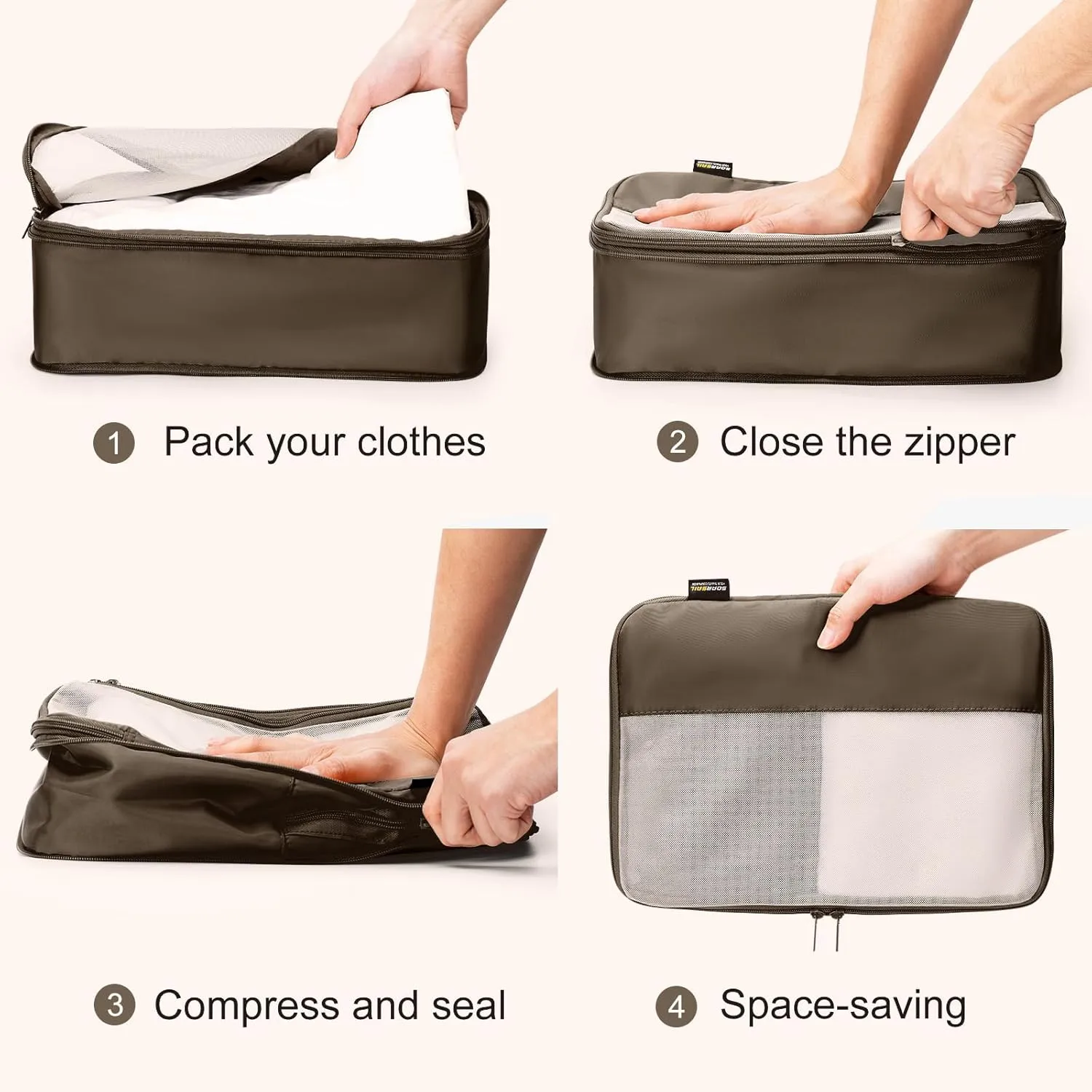 4 Set Compression Packing Cubes for Suitcases and Backpack, Space Saving Organizers, Luggage Bag for Travel Essentials (Charcoal Gray)