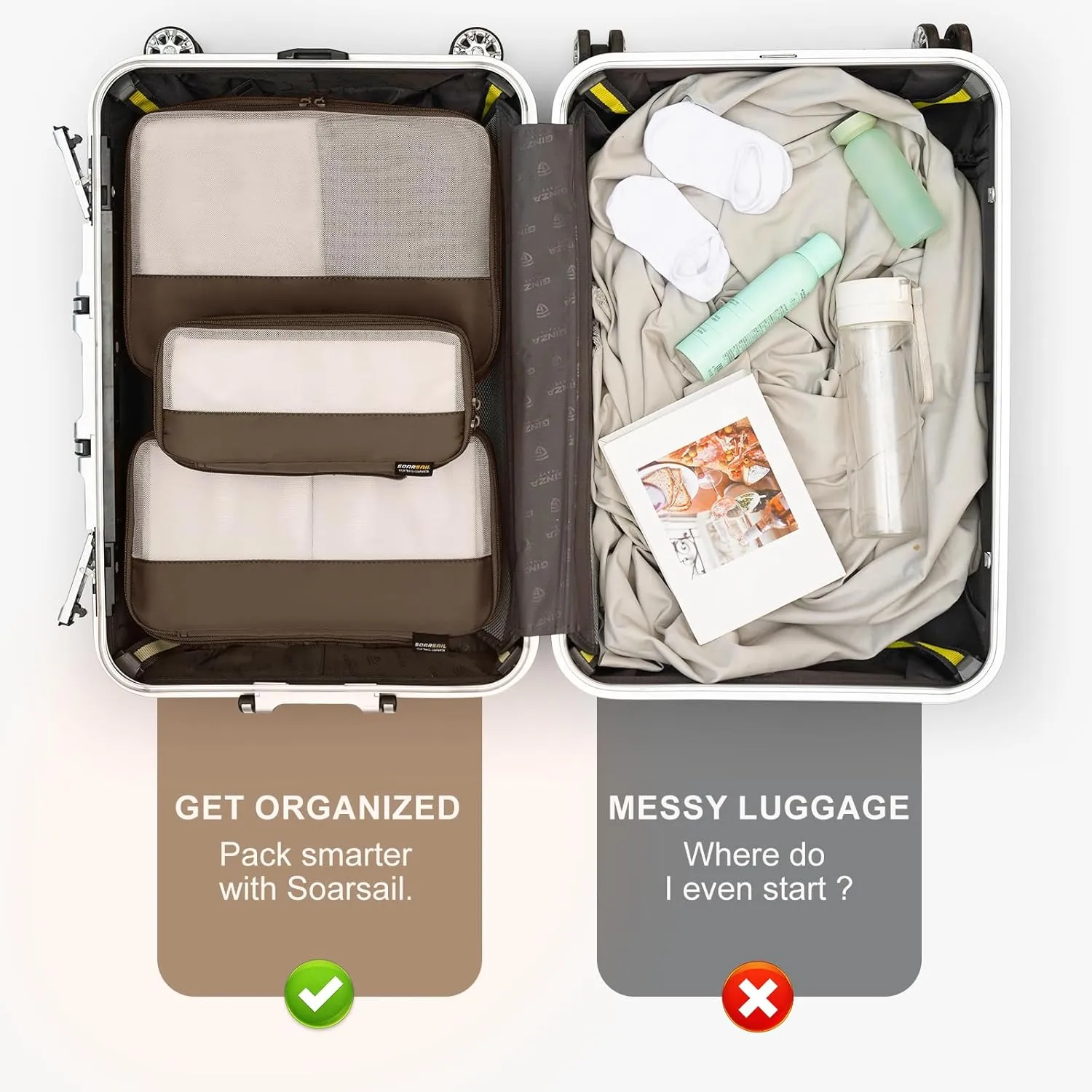 4 Set Compression Packing Cubes for Suitcases and Backpack, Space Saving Organizers, Luggage Bag for Travel Essentials (Charcoal Gray)
