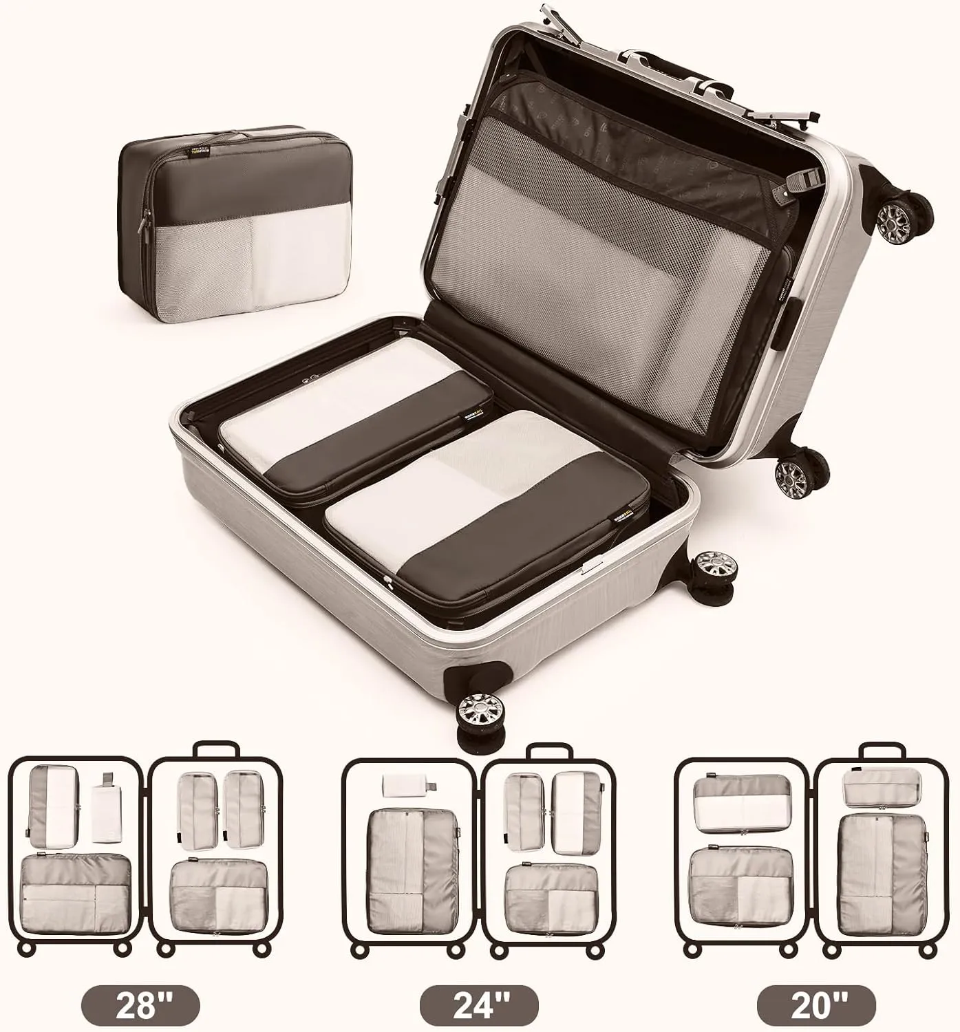 4 Set Compression Packing Cubes for Suitcases and Backpack, Space Saving Organizers, Luggage Bag for Travel Essentials (Charcoal Gray)