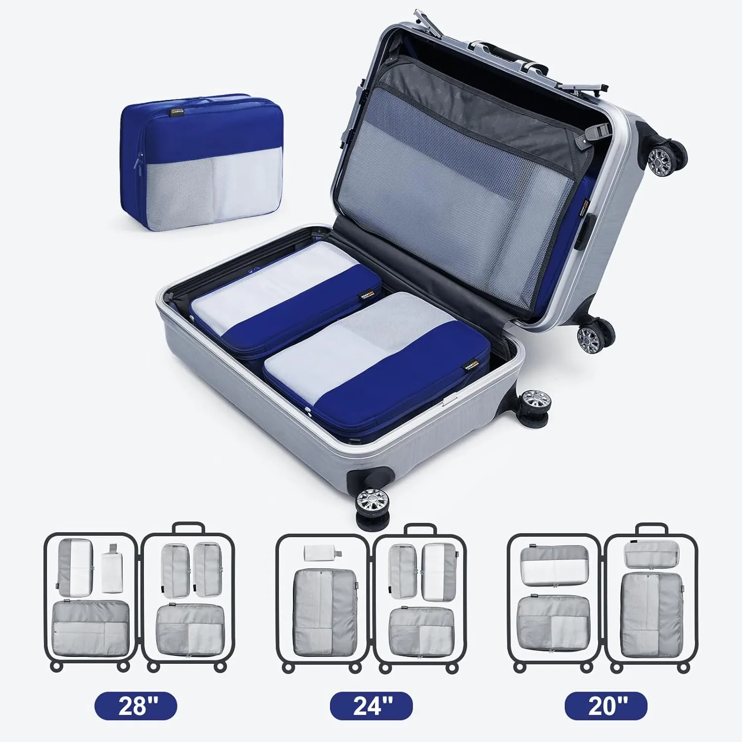 4 Set Compression Packing Cubes for Suitcases and Backpack, Space Saving Organizers, Luggage Bag for Travel Essentials (Dark Blue)