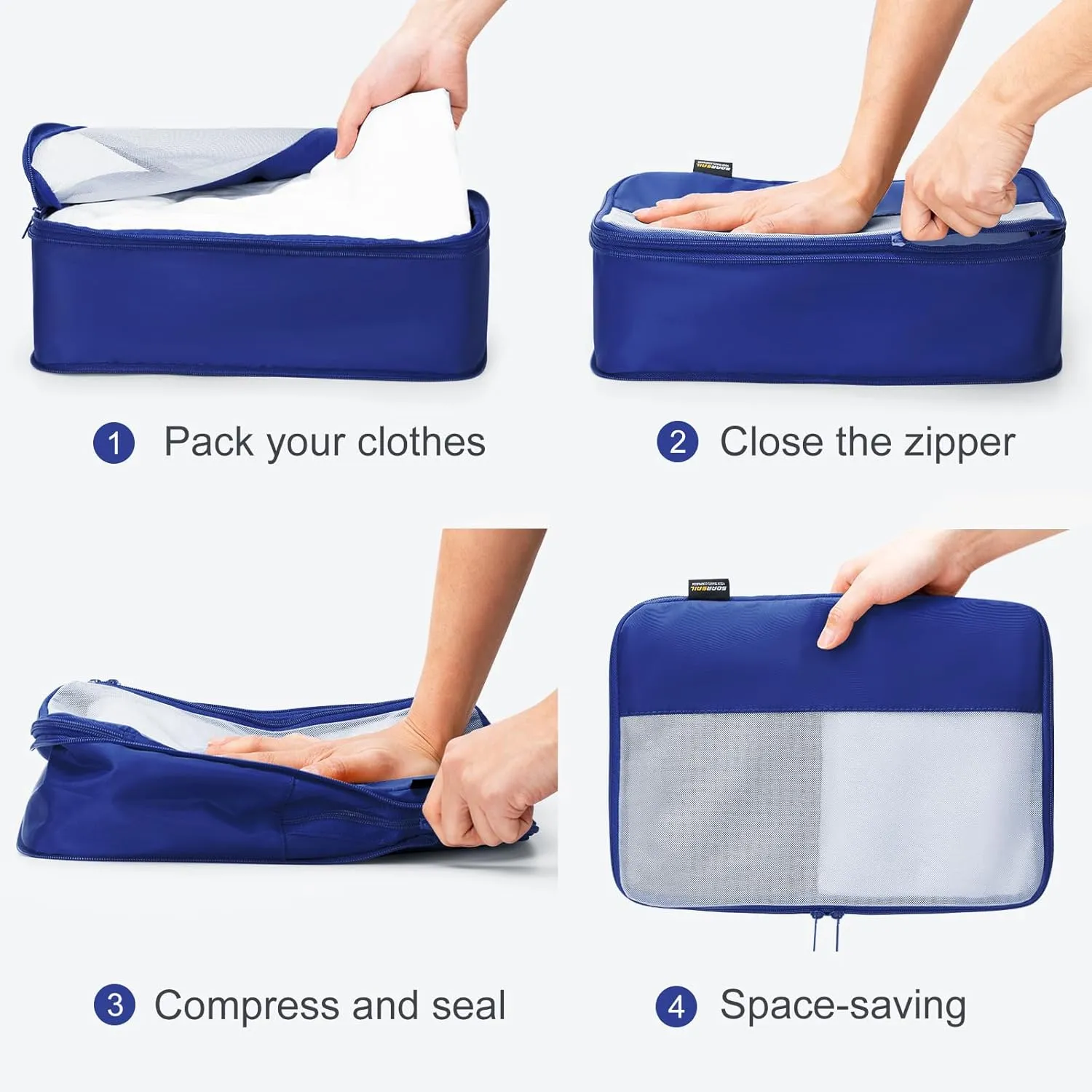 4 Set Compression Packing Cubes for Suitcases and Backpack, Space Saving Organizers, Luggage Bag for Travel Essentials (Dark Blue)