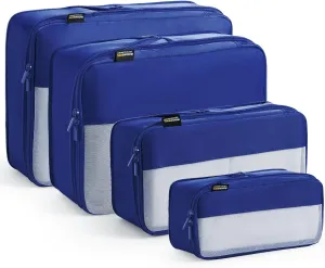 4 Set Compression Packing Cubes for Suitcases and Backpack, Space Saving Organizers, Luggage Bag for Travel Essentials (Dark Blue)