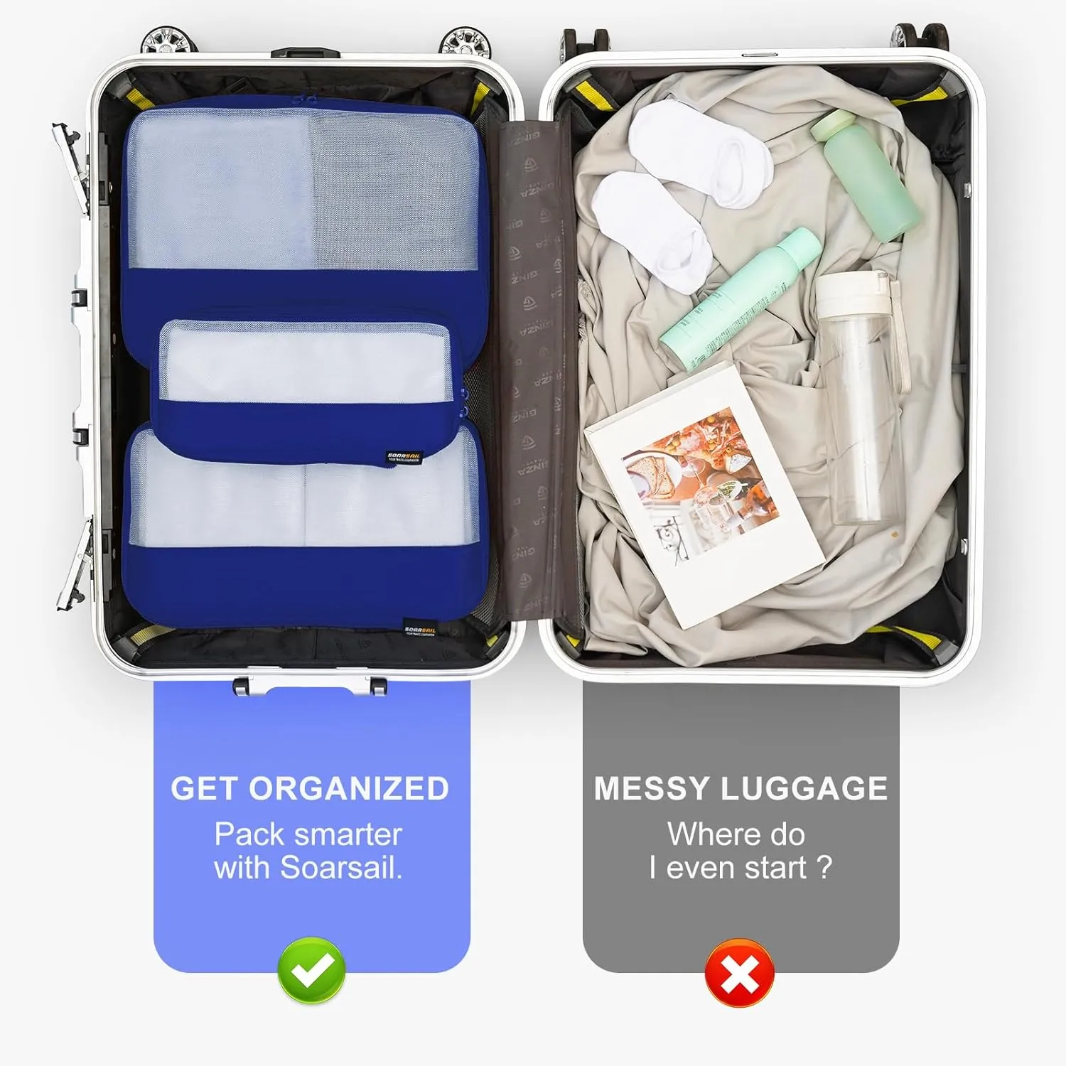 4 Set Compression Packing Cubes for Suitcases and Backpack, Space Saving Organizers, Luggage Bag for Travel Essentials (Dark Blue)
