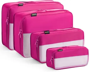 4 Set Compression Packing Cubes for Suitcases and Backpack, Space Saving Organizers, Luggage Bag for Travel Essentials (Rose Red)