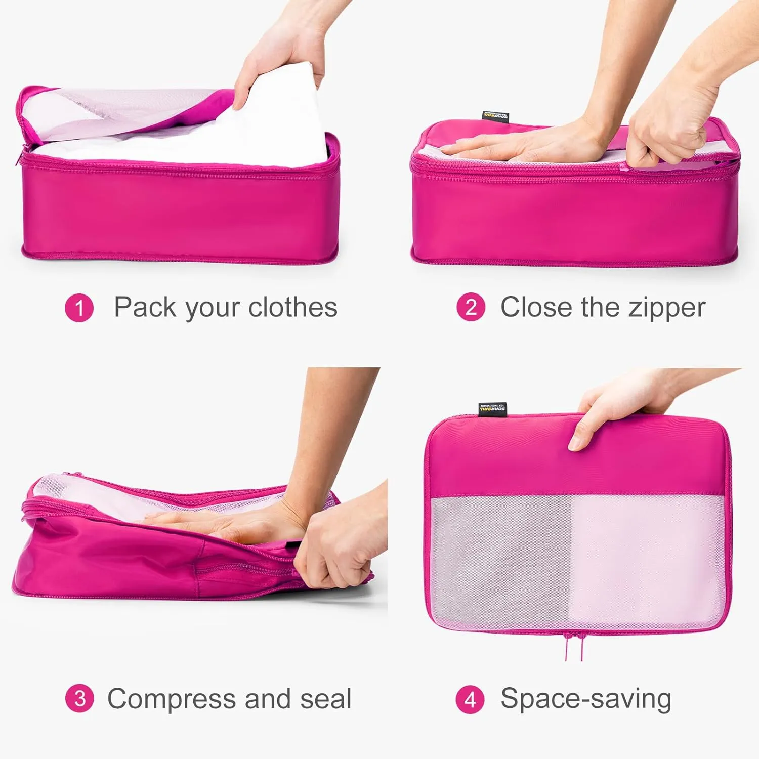 4 Set Compression Packing Cubes for Suitcases and Backpack, Space Saving Organizers, Luggage Bag for Travel Essentials (Rose Red)