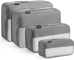 4 Set Compression Packing Cubes for Suitcases and Backpack, Space Saving Organizers, Luggage Bag for Travel Essentials (Silver)