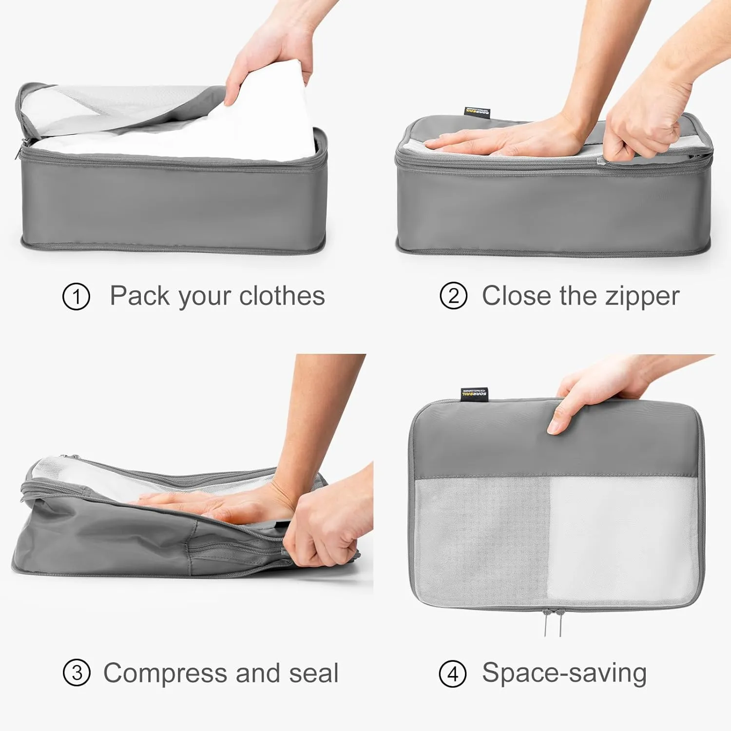 4 Set Compression Packing Cubes for Suitcases and Backpack, Space Saving Organizers, Luggage Bag for Travel Essentials (Silver)