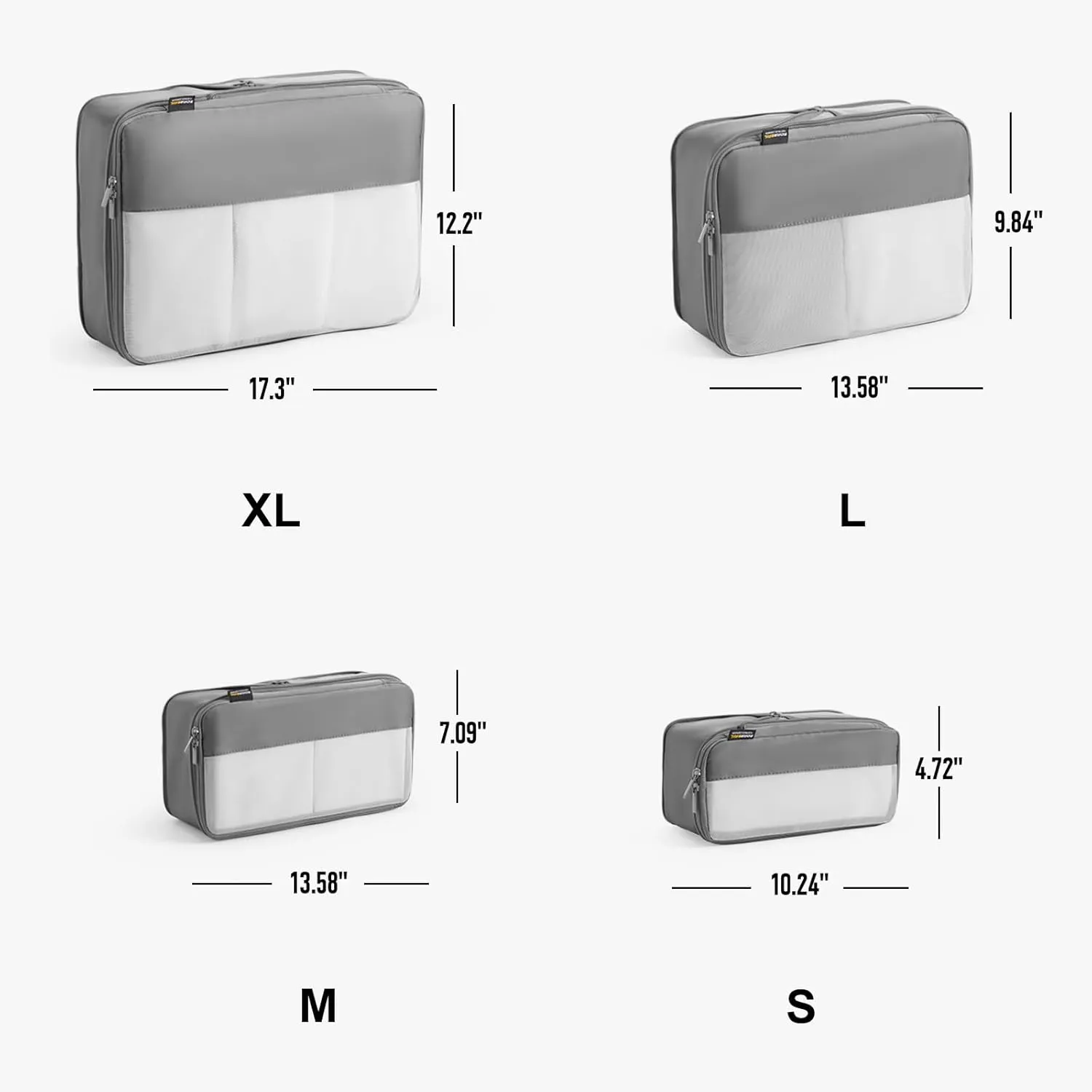 4 Set Compression Packing Cubes for Suitcases and Backpack, Space Saving Organizers, Luggage Bag for Travel Essentials (Silver)