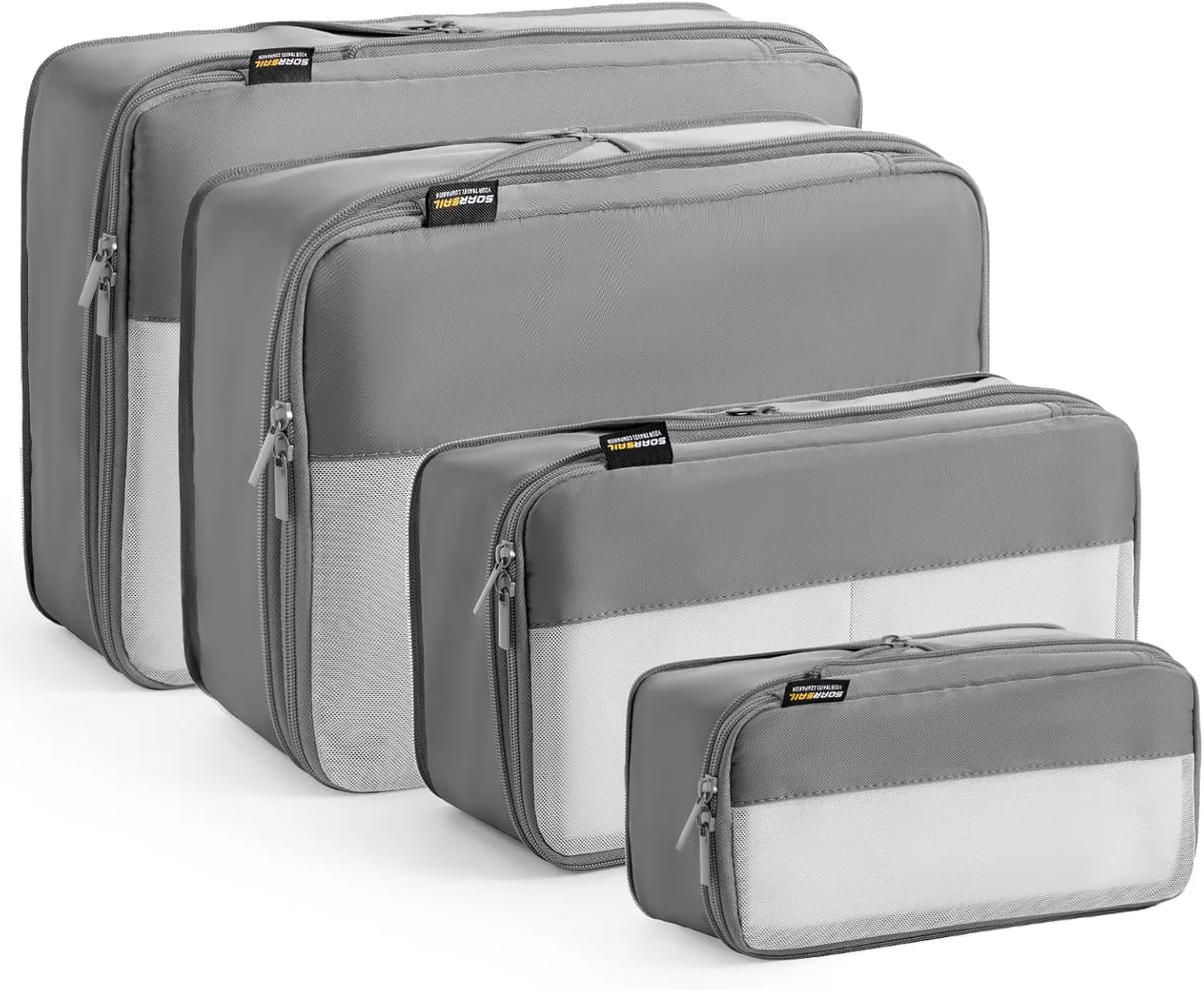 4 Set Compression Packing Cubes for Suitcases and Backpack, Space Saving Organizers, Luggage Bag for Travel Essentials (Silver)